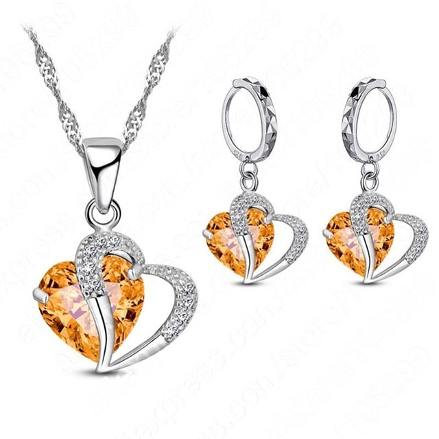 Sterling Silver Cubic Zircon Necklace and Pendant Earrings Sets
