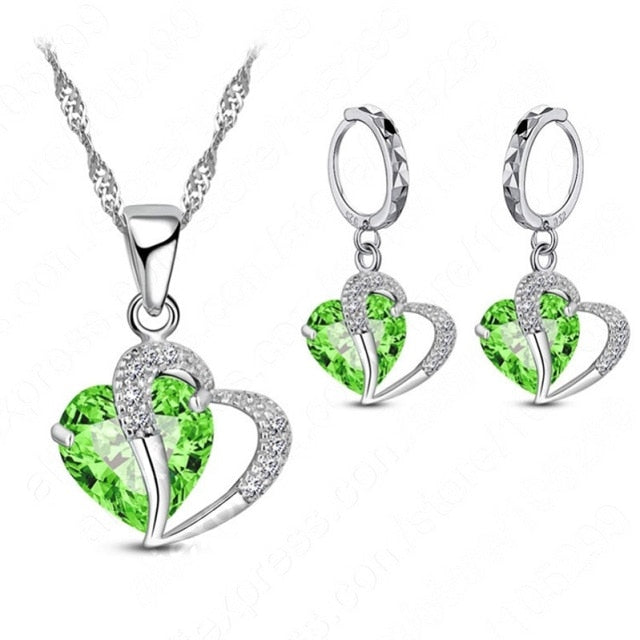 Sterling Silver Cubic Zircon Necklace and Pendant Earrings Sets