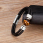 Leather Bracelet Natural Round Tiger Eye Stone Men Bracelets