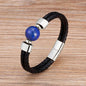 Leather Bracelet Natural Round Tiger Eye Stone Men Bracelets