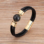 Leather Bracelet Natural Round Tiger Eye Stone Men Bracelets