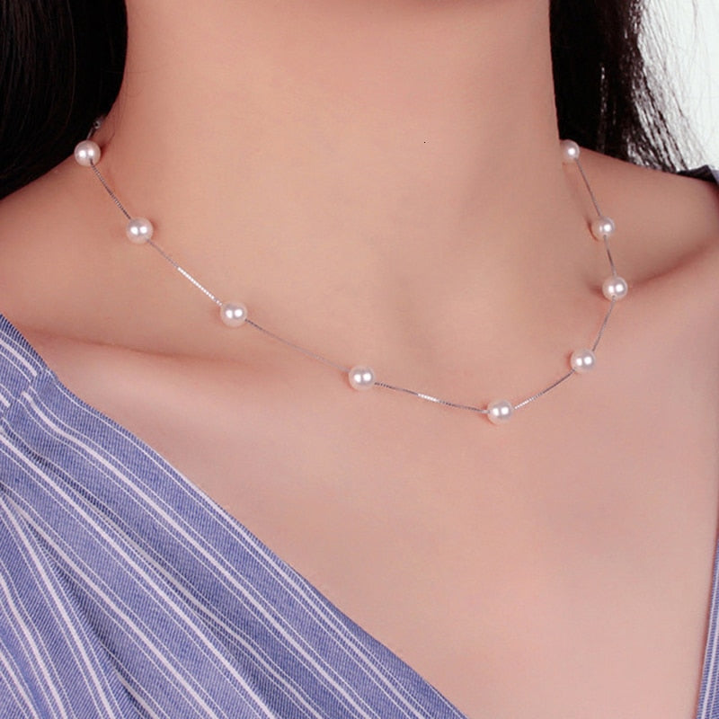 Pearl Box Chain Choker Necklace