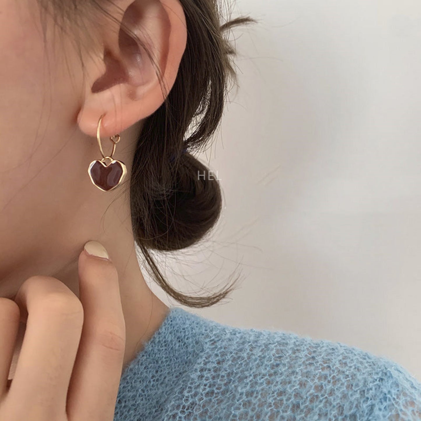 Burgundy Enamel Heart Earrings for Women