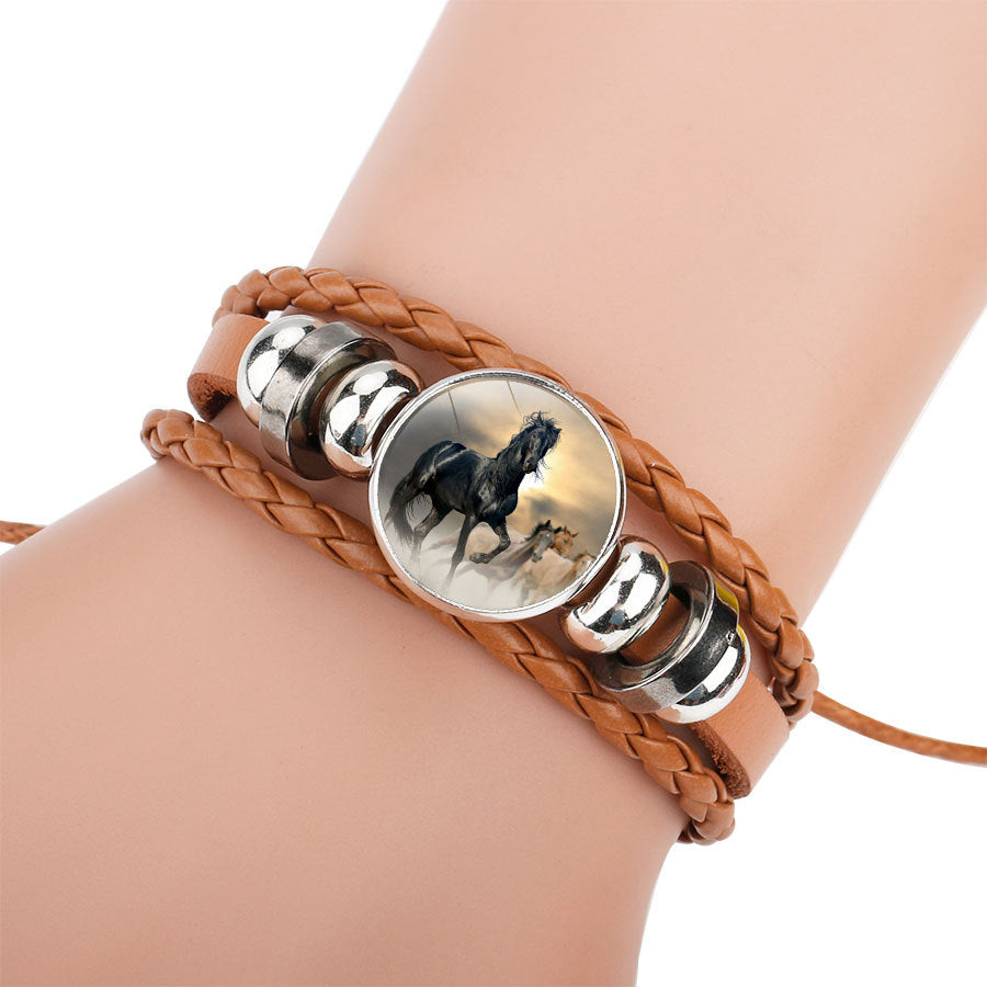 Multi-Color Leather Handmade Beaded Woven Bracelet