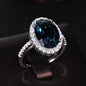 Charming 925 Silver Plated 4 Prong Oval Blue Gemstone Rings For Women