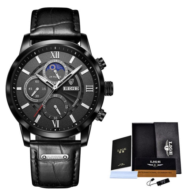 Men's Leather Quartz Wrist Watch