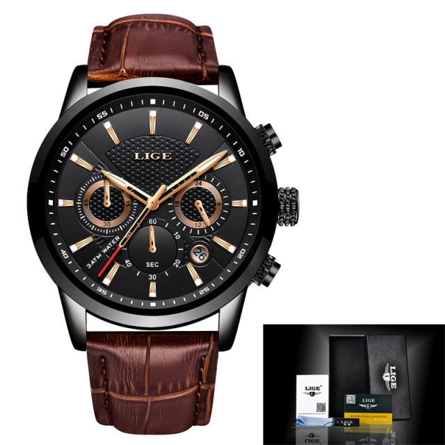 Men's Leather Quartz Wrist Watch