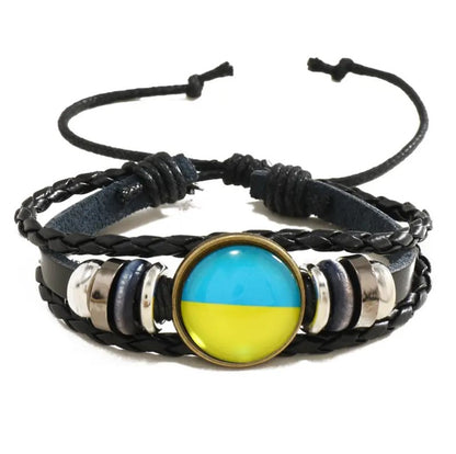 Ukraine Flag Wrap Bracelet for Men & Women With Magnetic Buckle, National Colors Cuff Rope