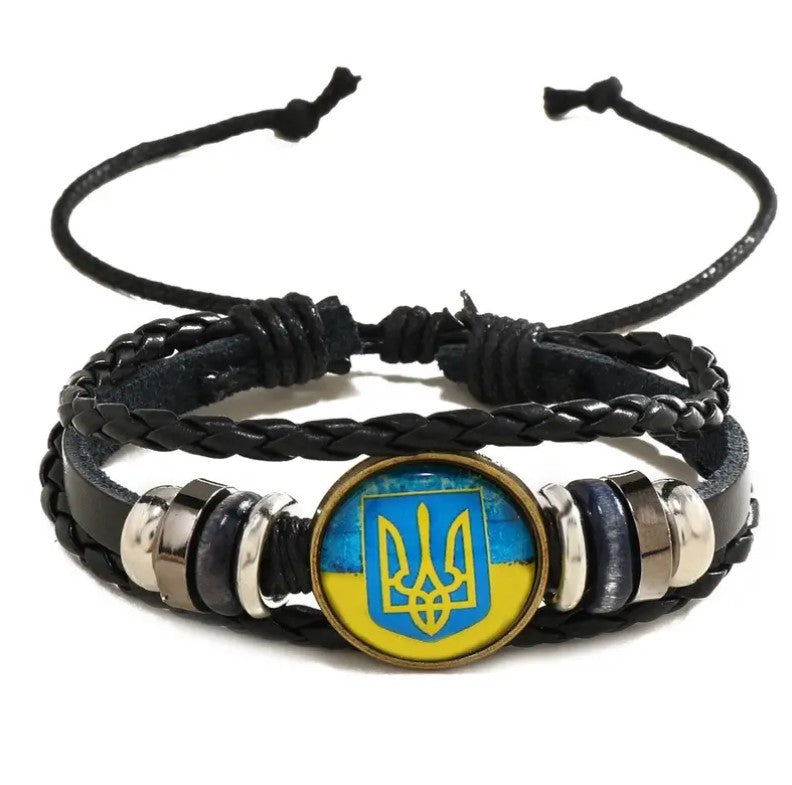 Ukraine Flag Wrap Bracelet for Men & Women With Magnetic Buckle, National Colors Cuff Rope
