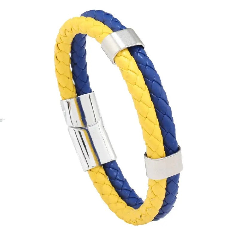 Ukraine Flag Wrap Bracelet for Men & Women With Magnetic Buckle, National Colors Cuff Rope