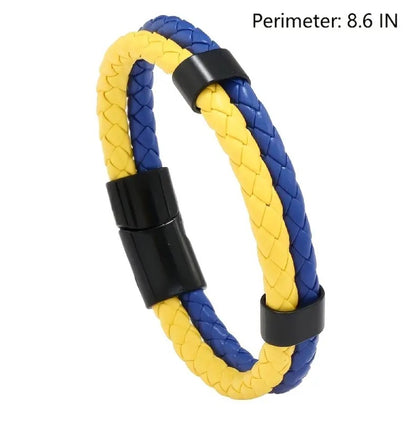 Ukraine Flag Wrap Bracelet for Men & Women With Magnetic Buckle, National Colors Cuff Rope